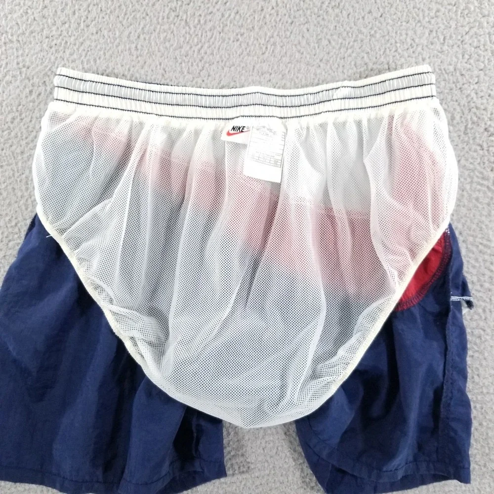 Vtg Nike Swim Trunks Mens XL Red White Blue Big Swoosh Logo 90s Shorts Nylon Y2K